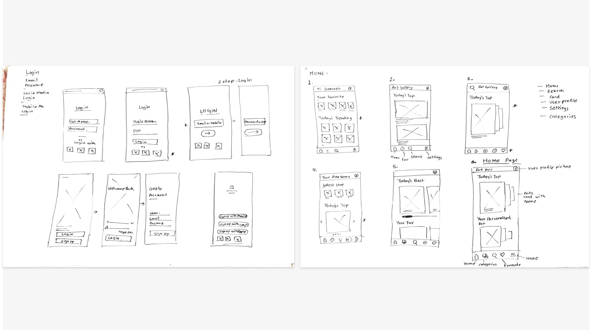Paper Wireframes for app
