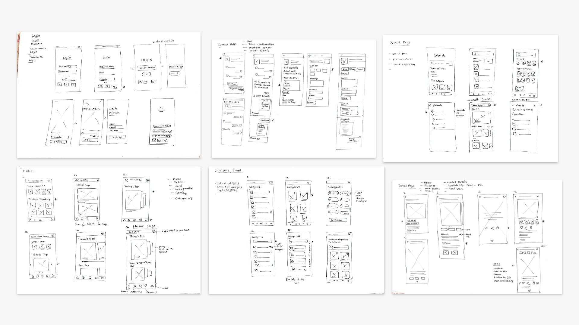 Paper Wireframes for app