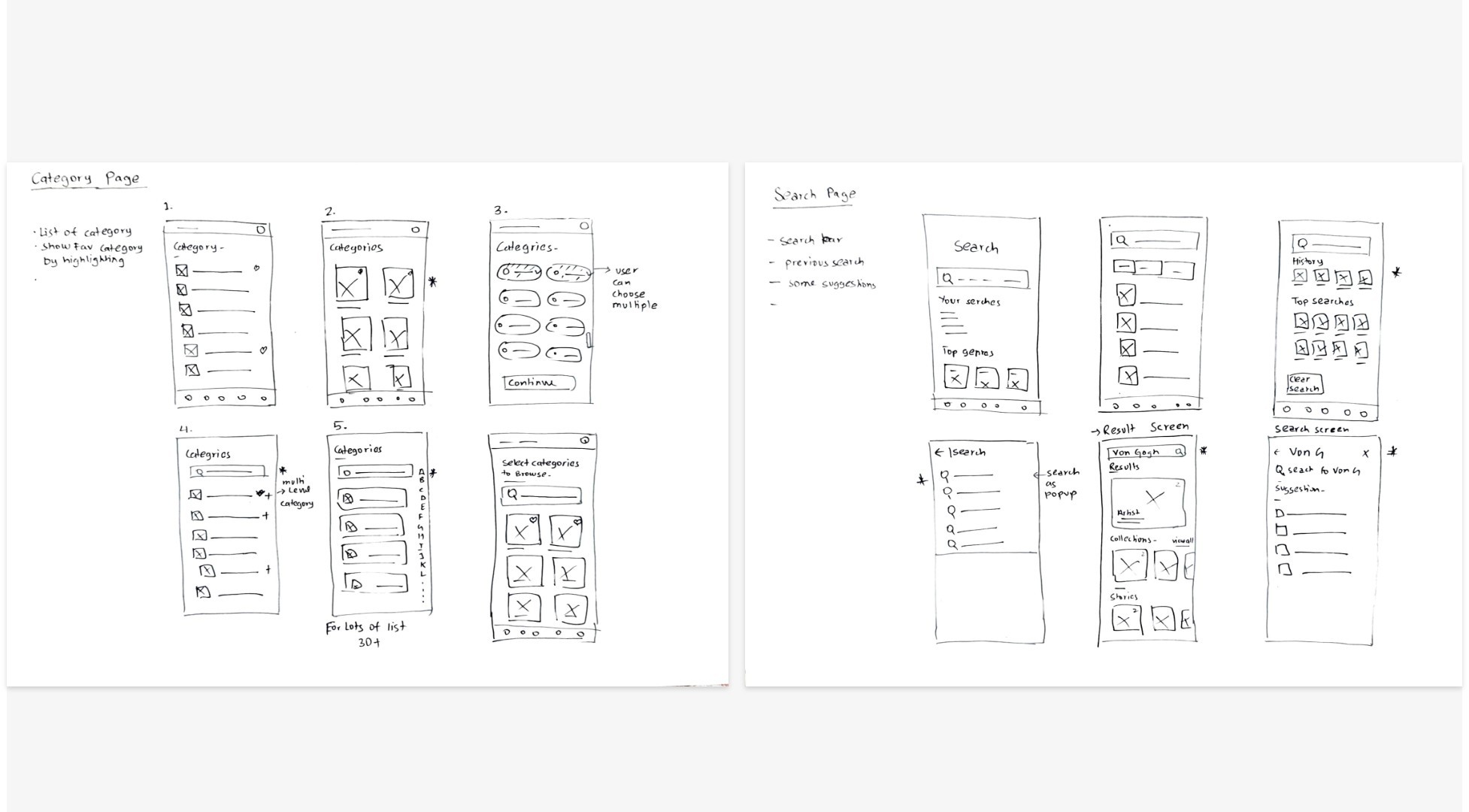 Paper Wireframes for app