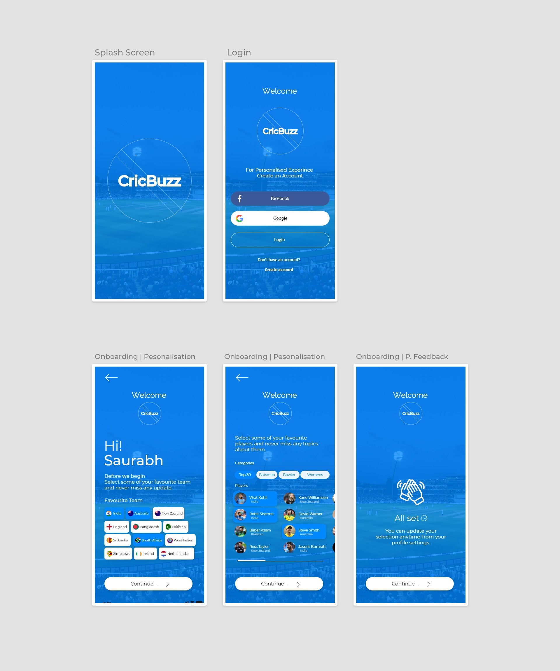cricbuzz app redesign onboarding experience screen
